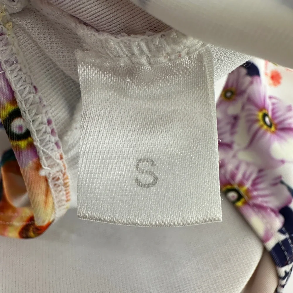Floral High Neck Bikini Top Adjustable Straps White Purple Pink Small